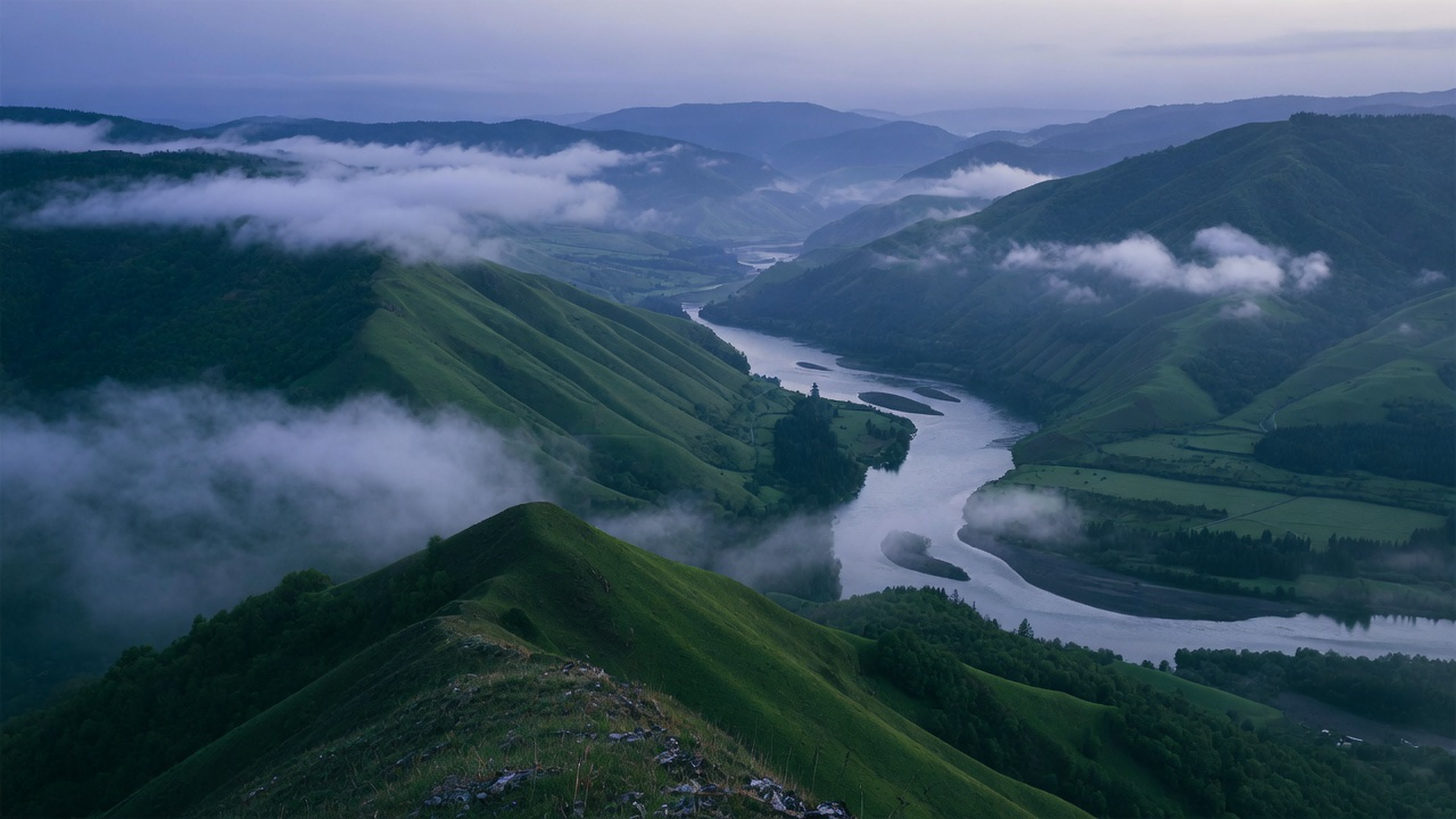 Valley — river floor between ridgelines