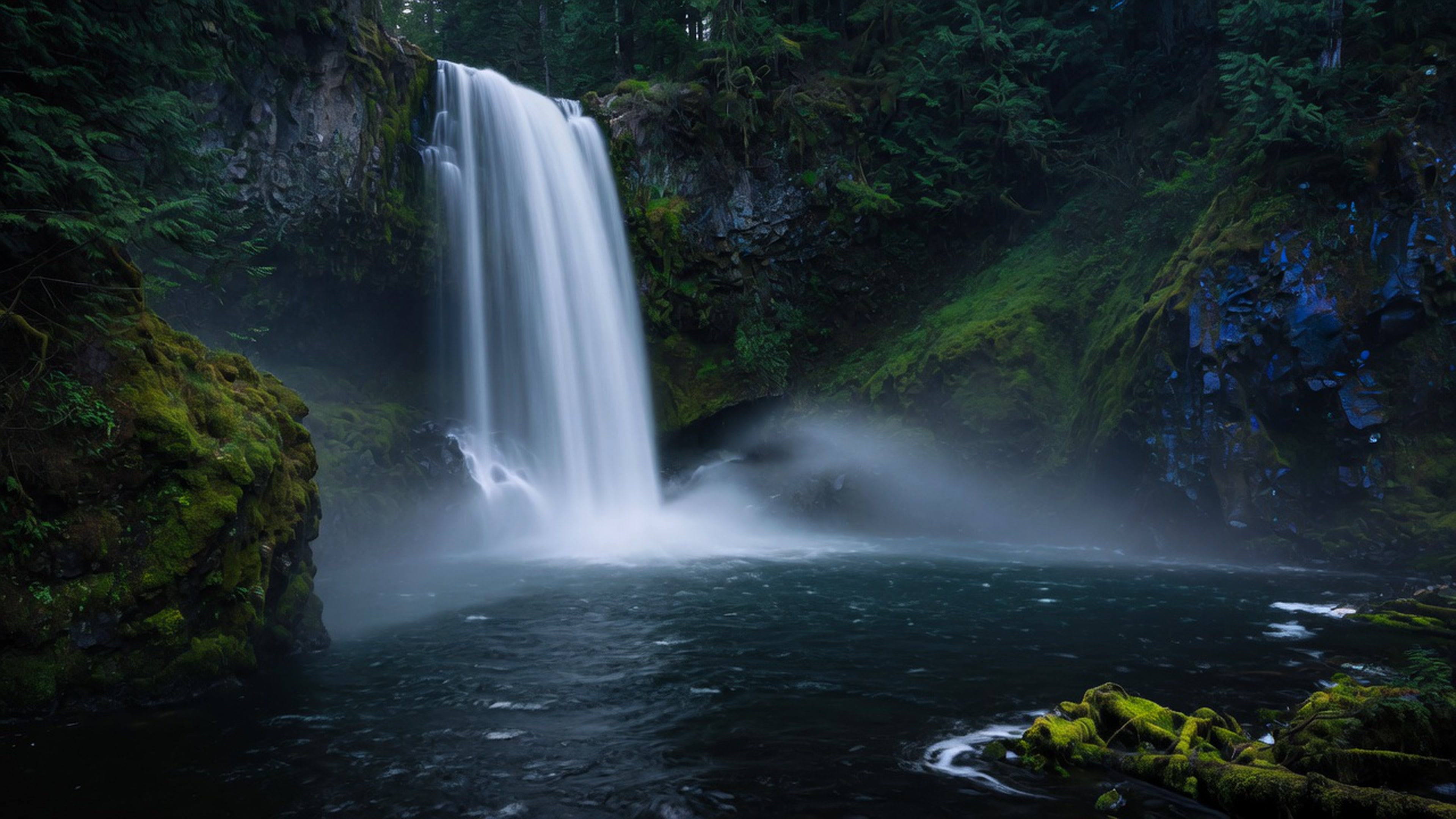 Waterfall — drop into a dark forest pool
